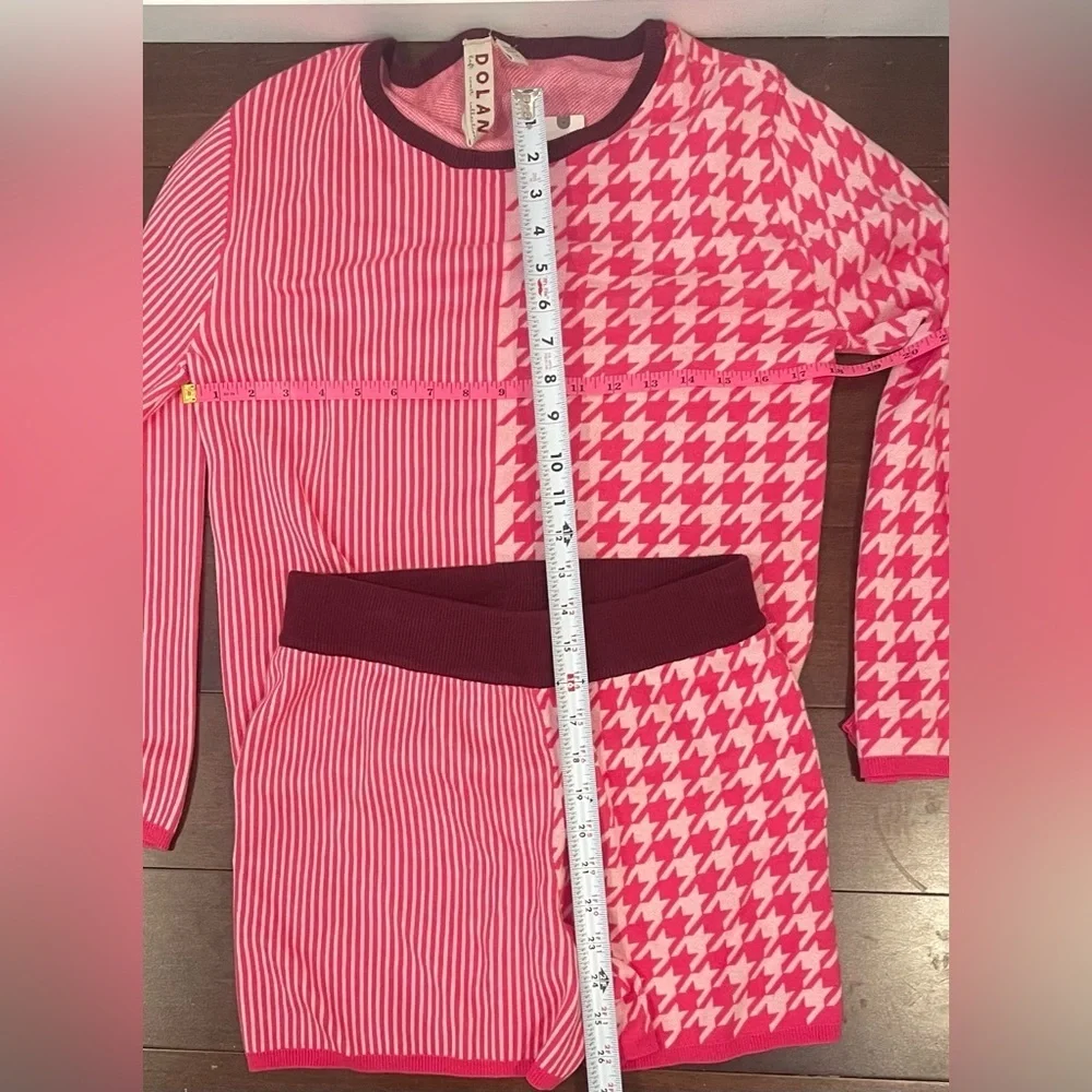 nwt dolan Pink & cranberry stripe  Houndstooth sweater lounge Set xs